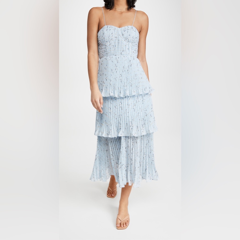 Self-Portrait Metallic Floral Tiered Midi Dress